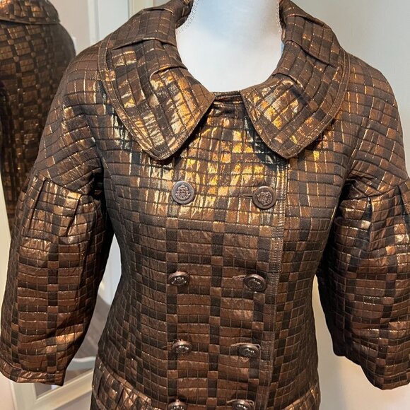 Vertigo Paris Bronze Amelia Metallic cropped sleeve trench jacket, Size Small - Picture 3 of 16